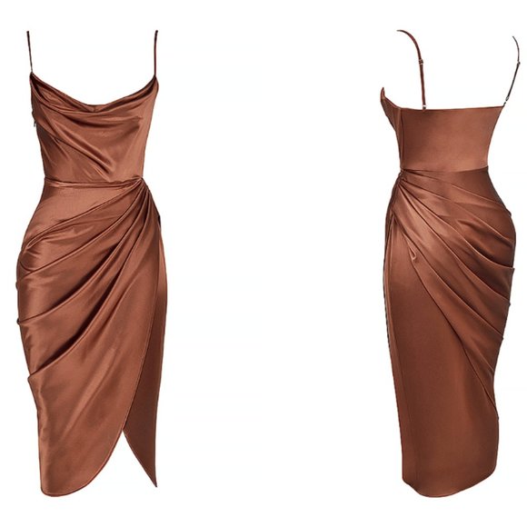 HOUSE OF CB 'Reva' Toffee Satin Balcony Corset Dress NWOT - Picture 6 of 9